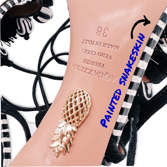 Aquazzura Tropicana Tassel 105mm Sling Back Sandal | Size 38 | Black White Gold - Picture 7 of 14